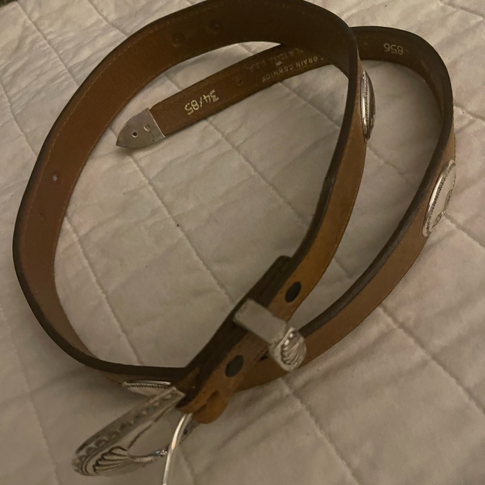 Torel Brown Leather Belt With Silver Designs Size 34 Made In Texas View 2